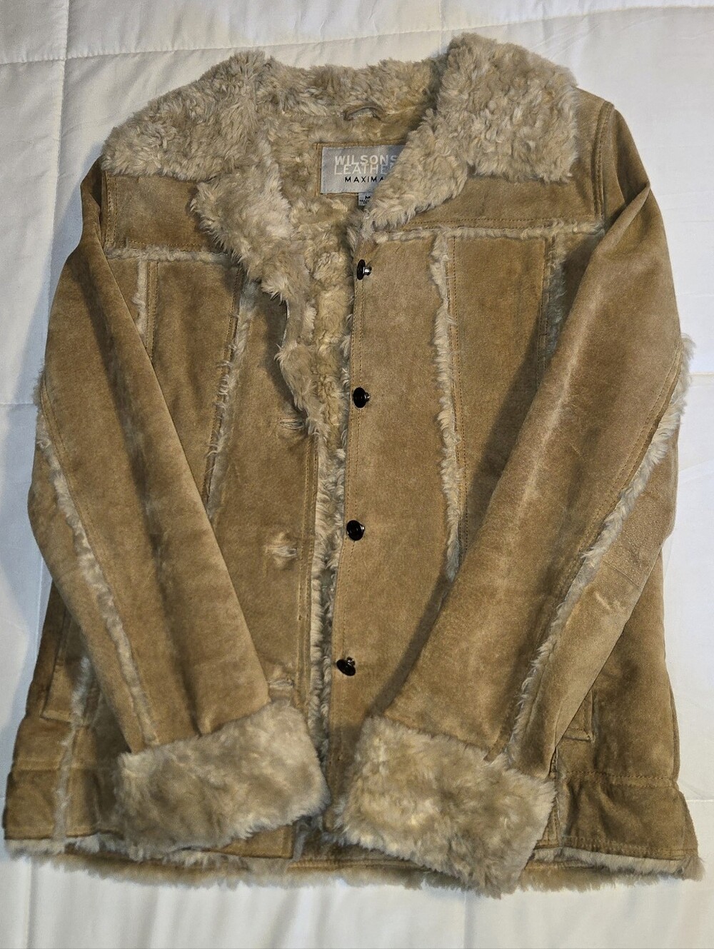 Wilsons Leather Tan Shearling-Trim Suede Jacket